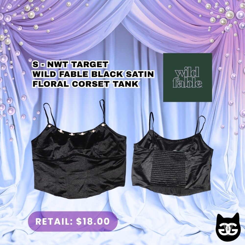 Wild Fable Black Satin Floral Corset Tank Size S